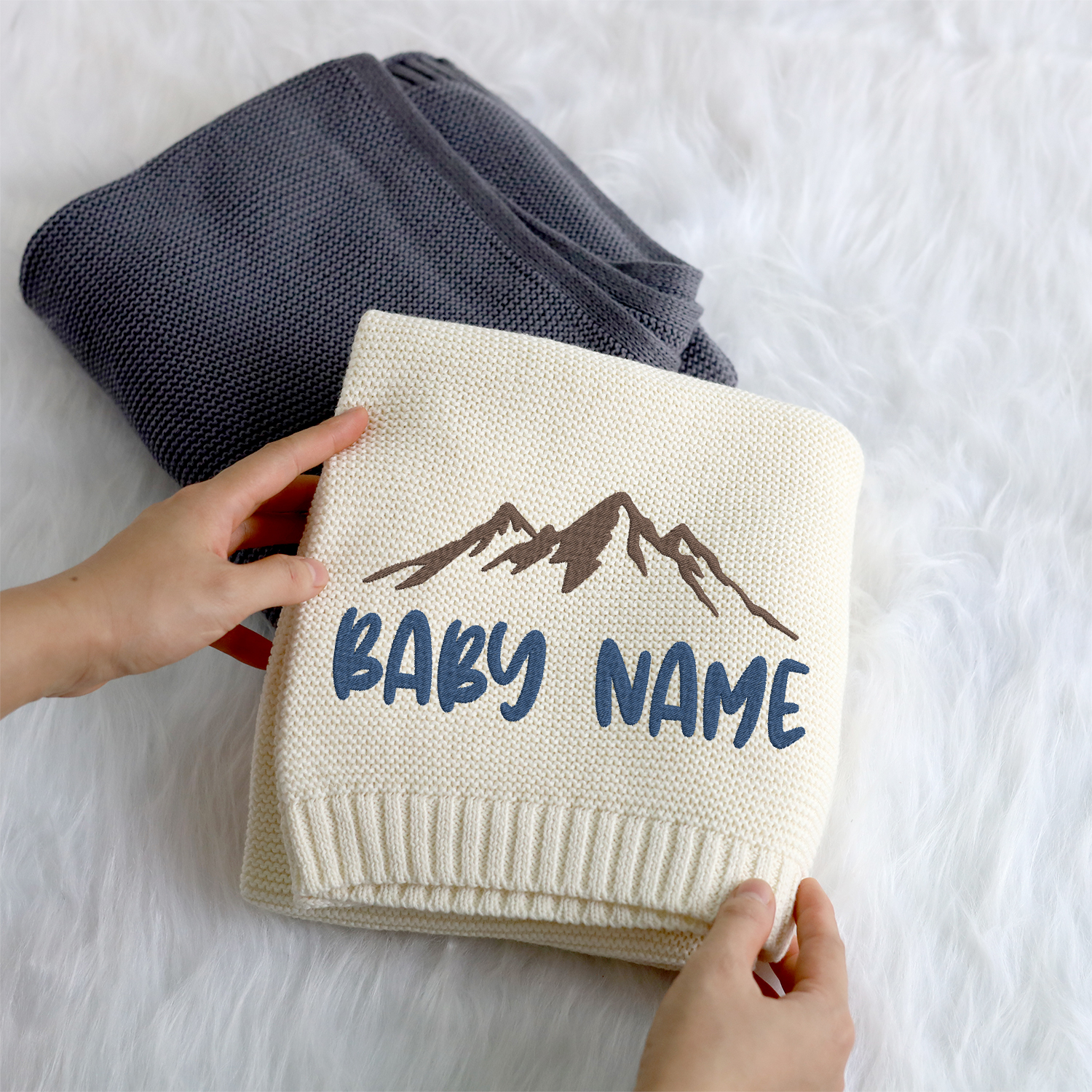 Custom Knit Baby Blanket - Personalized With Embroidery, 39x31.5" Soft Cotton Newborn Gift