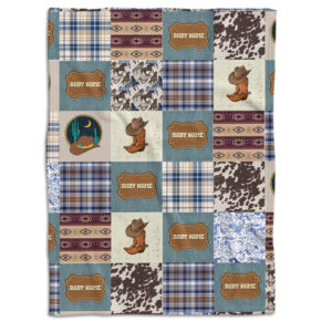 Baby Western Blankets, Cowboy Baby Blankets, Personalized Western Plaid Baby Blankets for Boys Girls, Baby Boy Stuff, Custom Baby Blankets Name Fleece Blankets for Infant Newborn Son Daughter